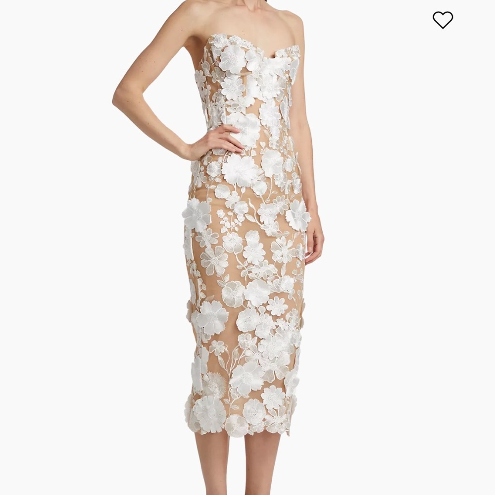 Bronx and Banco White Floral Appliqué Strapless Sheath Dress